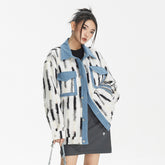 Unisex Jacket Loose Striped Stitching Denim Jacket Baggy Coat